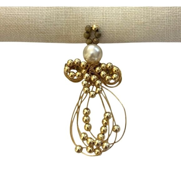 Gold-Tone Wired Guardian Angel Brooch w Faux Pearl Collectible - Picture 1 of 5